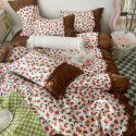 Korean/ins Tulip Bed Skirt 4pc Set Autumn and Winter French Lace Little Flowers Bedding Sheet Cover 3pc Set Wholesale 