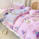 Korean style cotton princess style four-piece set small fresh bed skirt quilt cover sheet cotton dormitory bed three-piece set