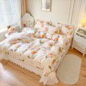 Ins Small fresh pure cotton bed sheet quilt cover fall and winter cotton bed cover three piece quilt fitted sheet four piece quilt cover 