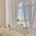 French lace aesthetic gauze curtain American garden curtain bedroom balcony partition vintage white gauze half curtain wavy lace 