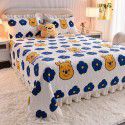 Cream wind milk velvet bed cover 3-piece set Korean lace bedspread cotton clip slip slip single bed cover coral velvet bed sheet winter 