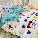 Korean style cotton princess style four-piece set small fresh bed skirt quilt cover sheet cotton dormitory bed three-piece set