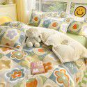 Ins Winter Milk Wool 4-Piece Rabbit Wool Quilt Cover Sheet Pastoral Warm Upset Double Sided Wool Bedding 4 