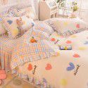 Korean style cotton princess style four-piece set small fresh bed skirt quilt cover sheet cotton dormitory bed three-piece set