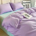 Ins style simple four piece set solid color washed cotton student dormitory three piece bed sheet quilt cover bedding wholesale 