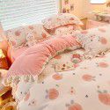 Winter Gog Heavy Milk Fleece 4-Piece Bed Skirt Coral Fleece Double Sided Thick Duvet Cover Sheet Fitted Sheet 4 