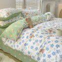 Ins style pure cotton bedding four piece set 100 cotton cartoon dormitory bed sheet three piece set children's fitted sheet quilt cover 