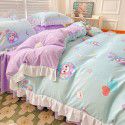 Korean style cotton princess style four-piece set small fresh bed skirt quilt cover sheet cotton dormitory bed three-piece set