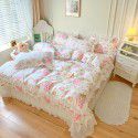 Ins Small fresh pure cotton bed sheet quilt cover fall and winter cotton bed cover three piece quilt fitted sheet four piece quilt cover 