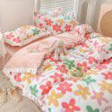 Korean style cotton princess style four-piece set small fresh bed skirt quilt cover sheet cotton dormitory bed three-piece set