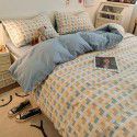 Factory direct selling bedding all cotton matted four piece square bed sheet quilt cover three piece simple ins kit 