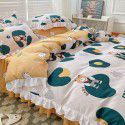 Korean style cotton princess style four-piece set small fresh bed skirt quilt cover sheet cotton dormitory bed three-piece set