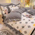 Korean style cotton princess style four-piece set small fresh bed skirt quilt cover sheet cotton dormitory bed three-piece set