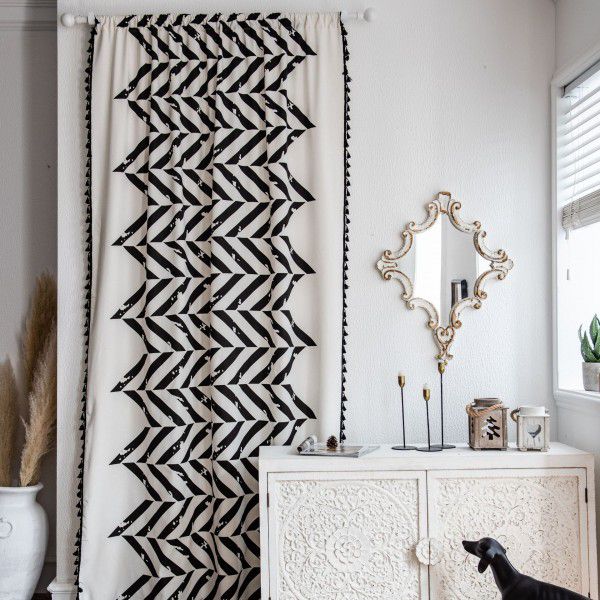 Imanqiyun curtain, finished cotton linen printing, black geometric curtain, semi shading kitchen curtain, floating window