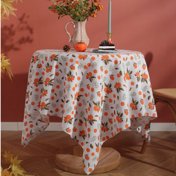 Lexuan Xiu New Nordic Autumn Orange Cotton Linen Vintage Used Printing Rectangular Table Cloth Table Cloth Wholesale Factory 