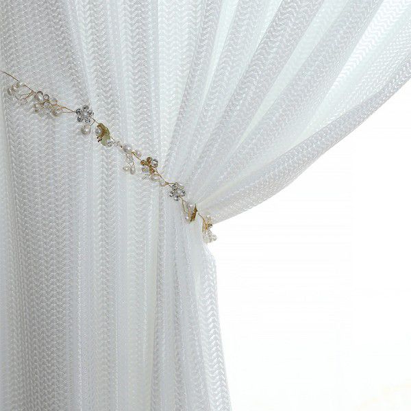 Nordic luxury fishbone gauze, white screen curtain, screen curtain, living room, floating window, balcony, semi opaque screen curtain