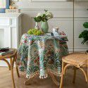 Le Xuan Xiu Round Table Cloth European style Vintage Green Plant Printing Table Cloth Bamboo Hemp Table Cloth Factory Direct Supply 