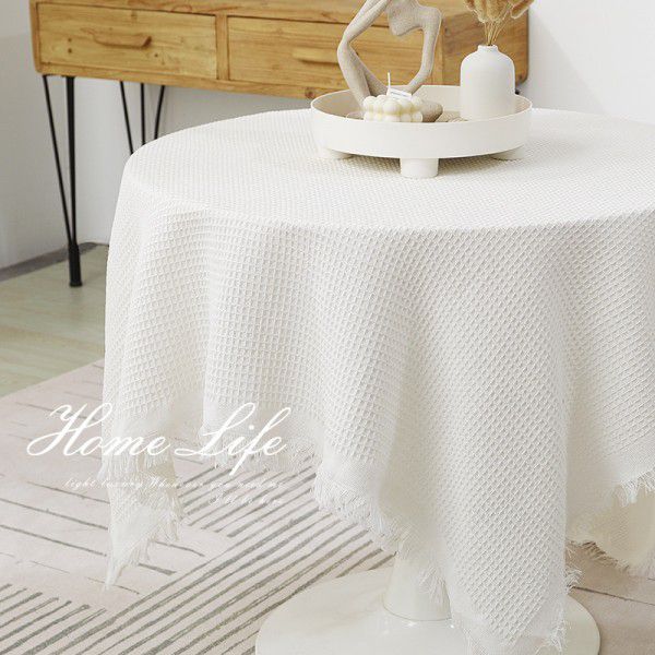 French tablecloth ins Japanese cotton linen white high-grade luxury tea table table table cloth bedside table cloth 