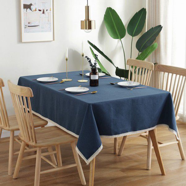 INS Nordic solid color waterproof imitation cotton and linen lace tassel round rectangular tablecloth table cloth tea table cover 