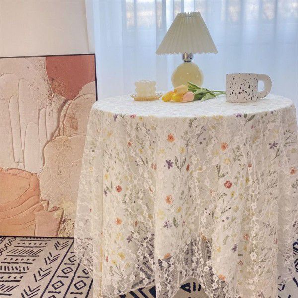 Floral cloth ins Korean simple hollowed out lace tablecloth with gauze tablecloth 