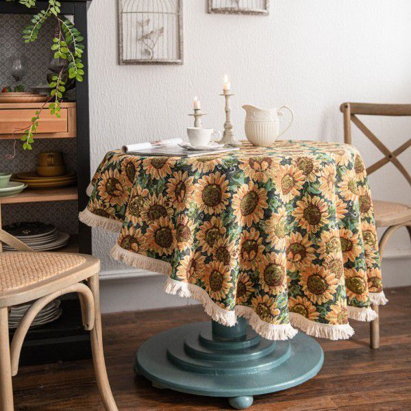 Yimanqiyun American tablecloth jacquard sunflower tablecloth round thick tablecloth directly supplied by the factory 