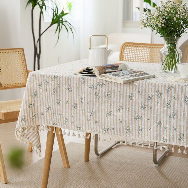 Small floral cotton and linen tassel lace cloth tablecloth Small fresh countryside photo background cloth Literature and art desk cloth 