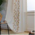 Finished curtains are exclusively provided for Amazon INS cross-border new blue embroidery flowers tassels cotton hemp coffee curtain manufacturers