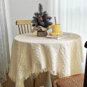 French ins style white table cloth Japanese tea table table cloth Net red photo round table cloth cotton linen table mat cover 