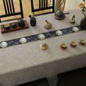 New Chinese Fushou Pine and Crane Cotton Subblue Heather Rice Grey Tea Table Tea Ceremony Zen Long Square Table Cover Table Cloth 