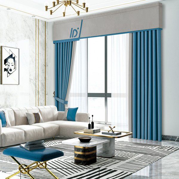 Full blackout curtain thickened double-sided linen solid color Nordic luxury curtain finished curtain