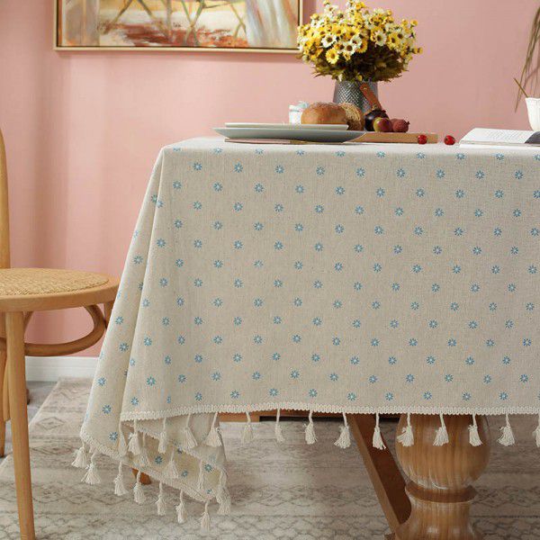 Cloth Dad Table Cloth Pastoral Cotton Linen Daisy Printing Rectangular Table Cloth Tea Table Cover Cloth Tassel Table Cloth Factory 