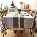 INS Nordic waterproof jacquard imitation cotton and linen embroidered tassel tablecloth lace geometric rectangular table tea table tablecloth 