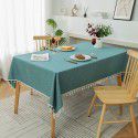 Plain tassel lace rectangular tablecloth simple table mat TPU coated waterproof oil proof wear-resistant thickened spot 