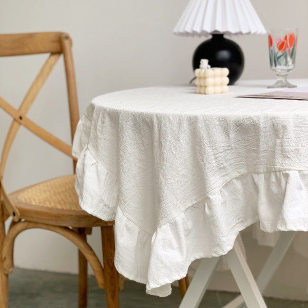 Ins Net Red Vintage Pleated Ruffles Table Cloth White Lace Shooting Background Cloth Living Room Table Cloth Home stay 