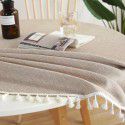 INS Nordic solid color waterproof imitation cotton and linen lace tassel round rectangular tablecloth table cloth tea table cover 