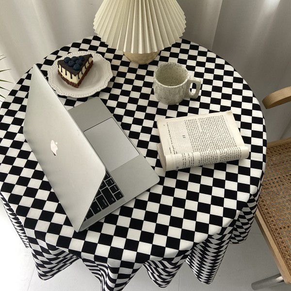 Ins net red black and white checkerboard color contrast tablecloth desk table furniture cafe home stay soft background cloth 