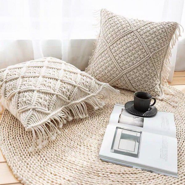 Retro Bohemian Throw Pillow Handwoven Throw Pillow Sofa Cushion Cover Throw Pillow Cover Knitted Tassel Bedroom Waist Pillow 