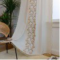 Finished curtains are exclusively provided for Amazon INS cross-border new blue embroidery flowers tassels cotton hemp coffee curtain manufacturers