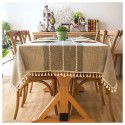 INS Nordic waterproof jacquard imitation cotton and linen embroidered tassel tablecloth lace geometric rectangular table tea table tablecloth 