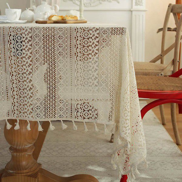 Cloth Dad Table Cloth American pastoral ins hollow crochet rectangular woven table cloth lace tassel table mat wholesale 