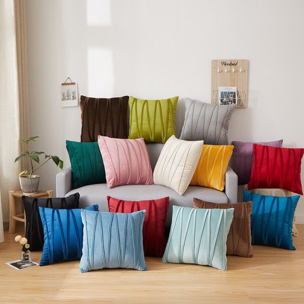 Dutch velvet pressure line solid color throw pillow with core sofa cushion at home, living room, back, waist pillow manufacturer wholesale 