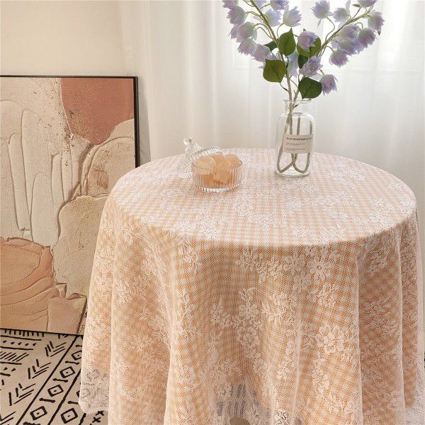 Ins Vintage Mesh Hollow out White Lace Table Cloth Portable Picnic Cloth Cover Cloth Picture Background Cloth Pastoral 