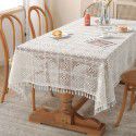 American style pastoral crochet table cloth woven hollowed out table cloth tassel cover table cloth beige hollowed out cloth table mat 