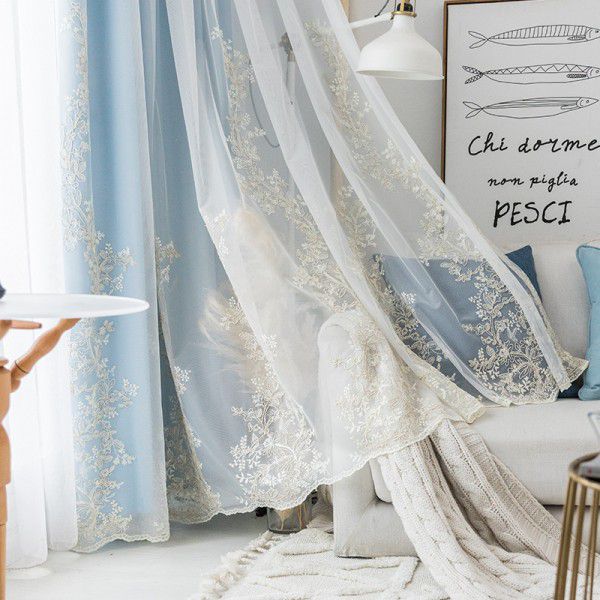 Double layer European high-end luxury French rope embroidered gauze curtain blackout curtain bedroom living room window screen fairy group gauze wholesale