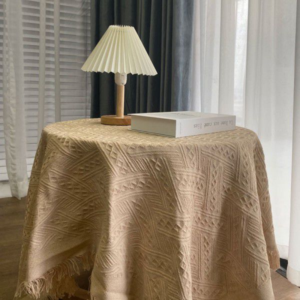 Ins Wind Khaki Knitted Table Cloth, Sofa Cover, Blanket, Sofa Cover, TV Cabinet Cover, Picnic Cloth, French Cover 