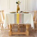 EBay cross-border simple stripe decorative linen tablecloth tassels thickened rectangular wedding table cover tea table wholesale 