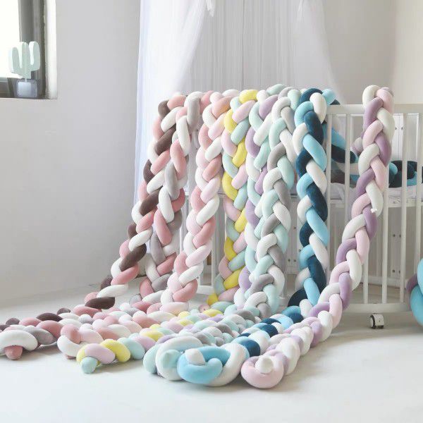 Ins Popular Danish Knitted Long Knot Throw Pillow kont Ball Three Strand fried dough twist Braid Baby Bed Anti collision Bed Circumference 