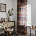 Bohemian ethnic style yellow square printing farmhouse small window kitchen bedroom semi shading finished curtain wholesale