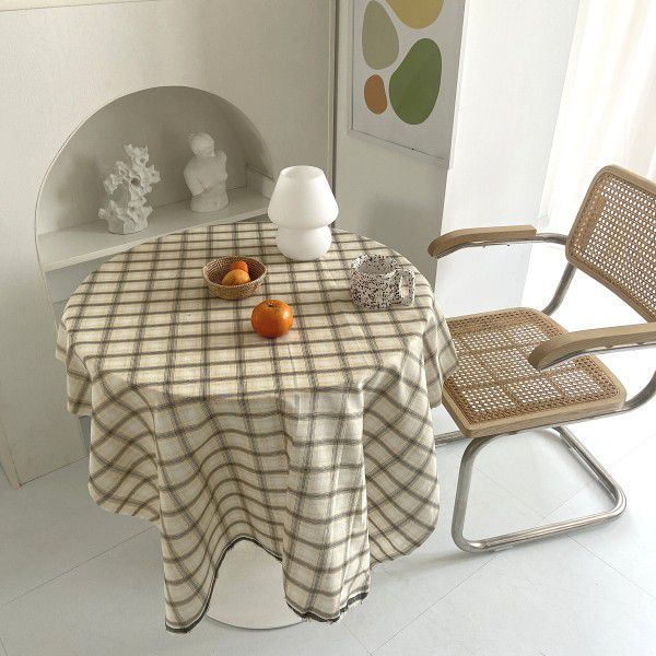 Korean ins beige big grid table cloth dormitory decoration coffee shop home stay hanging cloth picnic cloth cushion chic lawn 