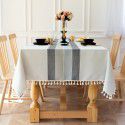 EBay cross-border simple stripe decorative linen tablecloth tassels thickened rectangular wedding table cover tea table wholesale 